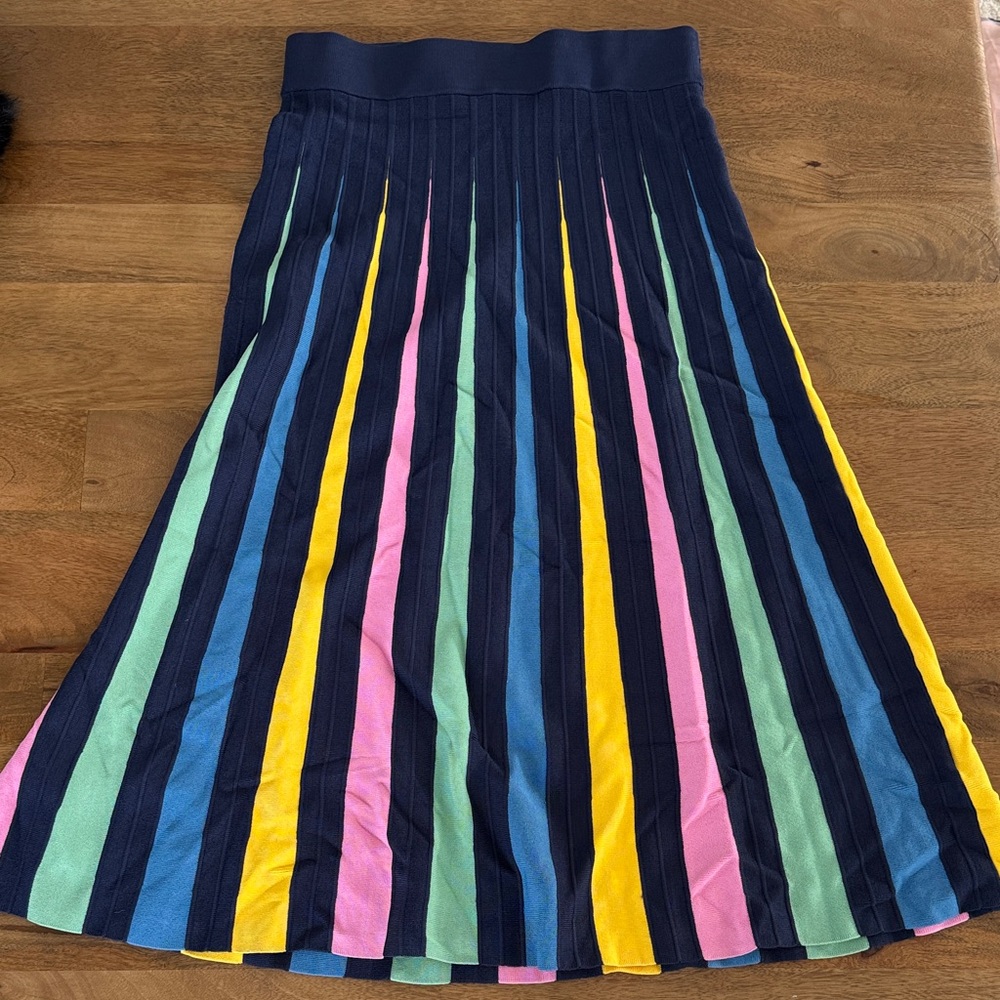 Anthropologie Maeve Rainbow Pleated Skirt size M. Navy Multicolor A-Line Skirt - Picture 2 of 3